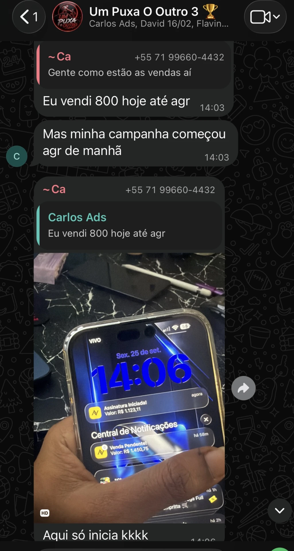 Conversa real do grupo no WhatsApp